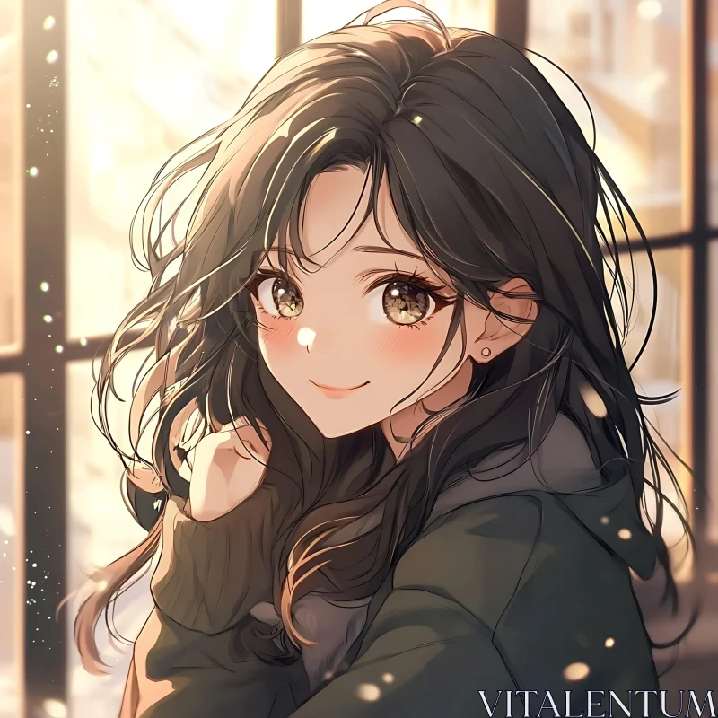 Anime Portrait of a Smiling Girl AI Image