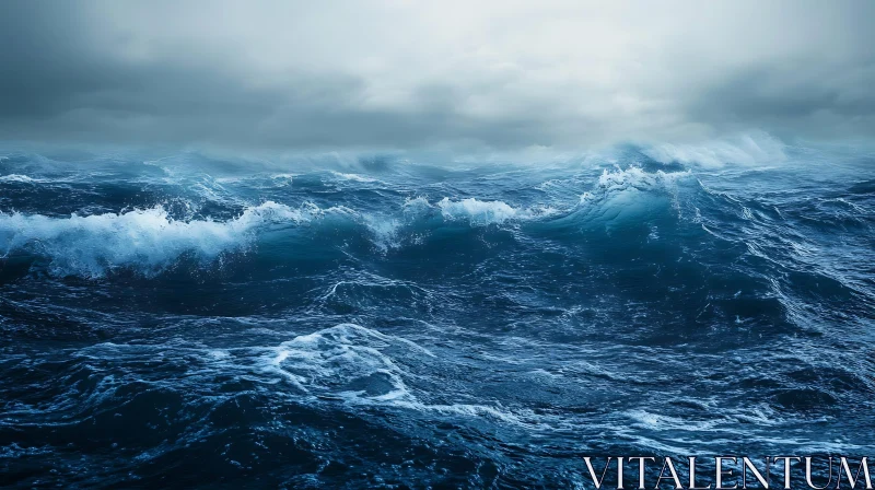 Stormy Sea with Blue Water AI Image