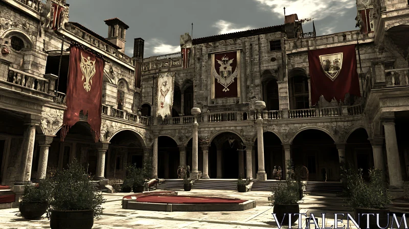 Ancient Courtyard with Grand Architecture AI Image