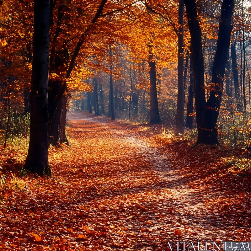 Morning Walk in Autumn Forest AI Image