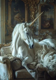 Regal Unicorn Resting on an Opulent Couch