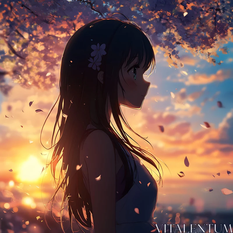 Anime Girl in Spring Sunset AI Image