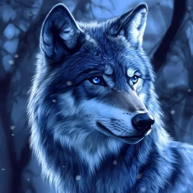 Mystical Blue Wolf in the Night