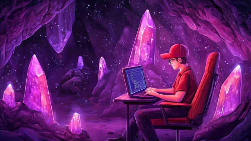 Man Coding in Crystal Cave