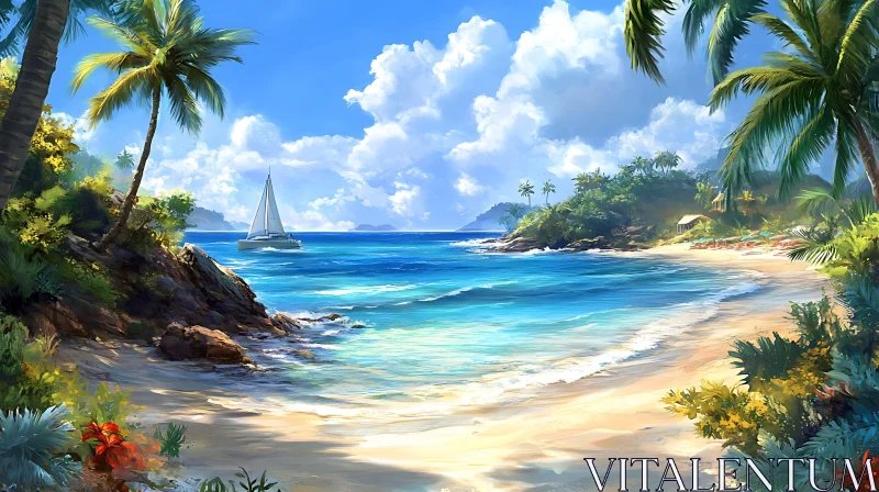 Tropical Paradise Beach Scene AI Image