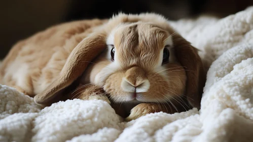 Resting Rabbit on White Blanket