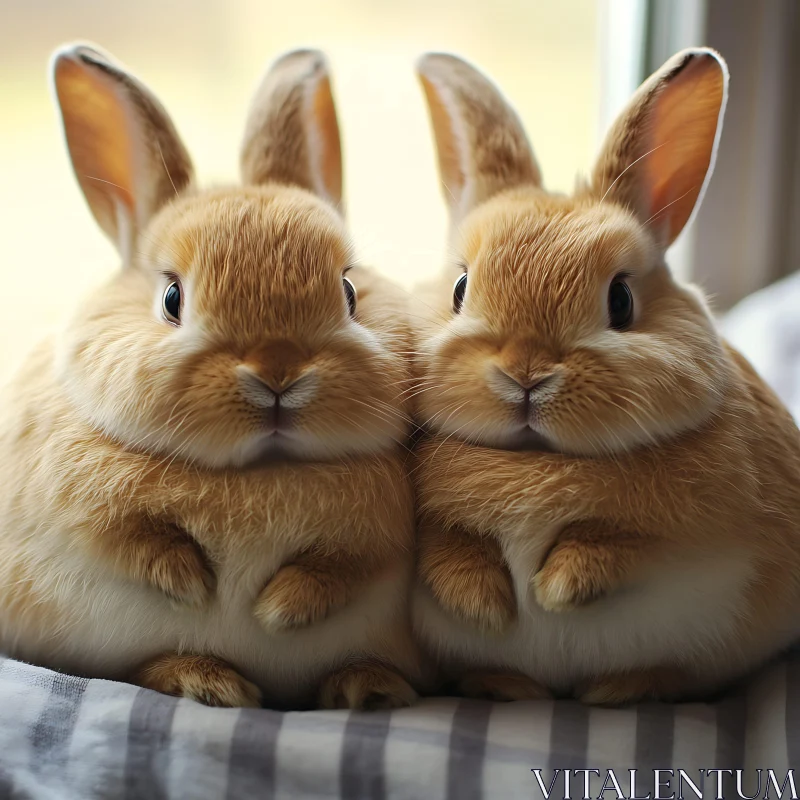 Two Fluffy Bunnies Cuddled Together AI Image