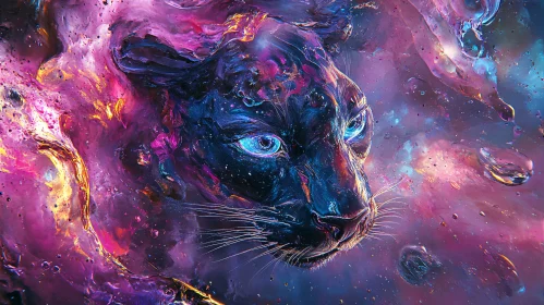 Celestial Feline in Starry Hues