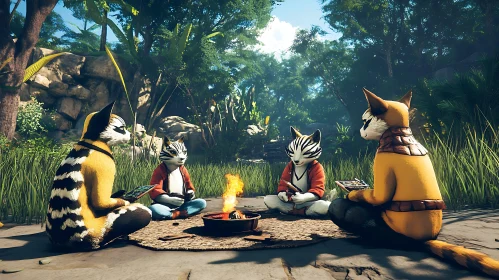 Cats Around Campfire