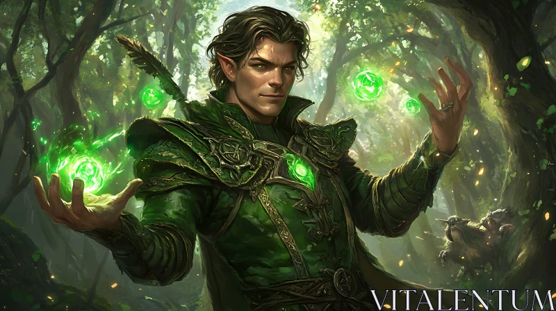 AI ART Forest Elf Warlock Casting Magic