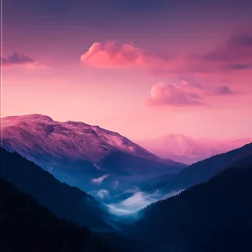 Mountain Range with Pink Sky