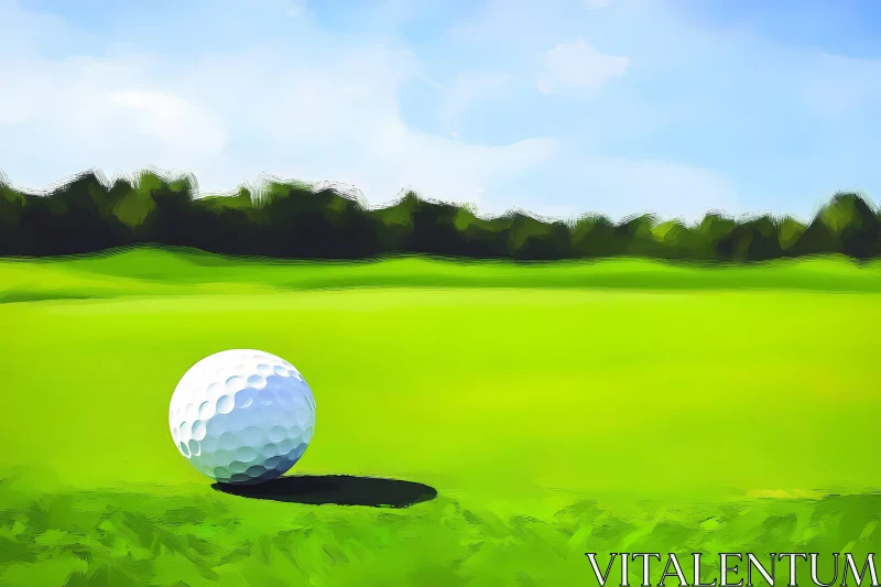 AI ART Serene Golf Ball on Verdant Field , AI