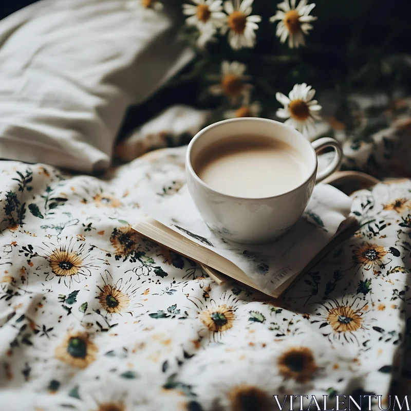 Floral Bed with Coffee and Book AI Image