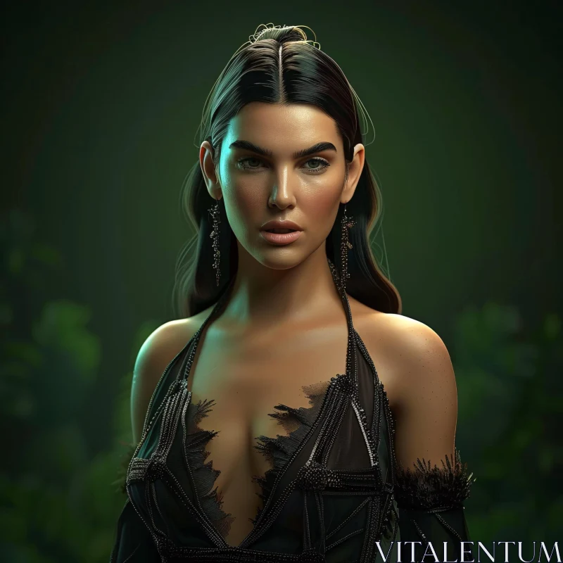 Graceful Kendall Jenner in Dark Attire AI Image