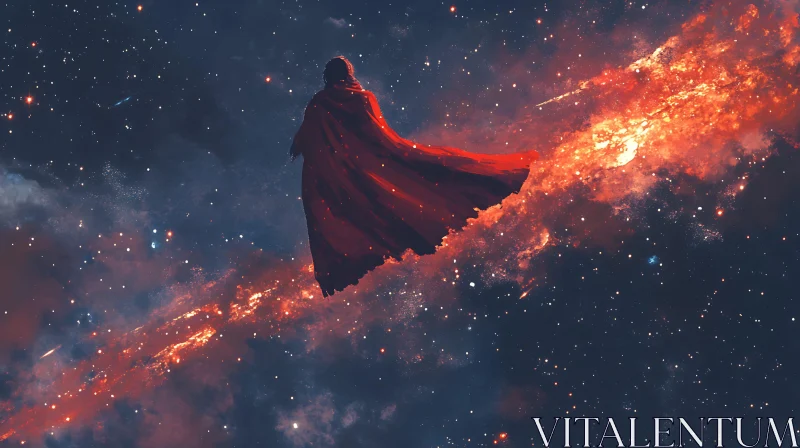 Red Cape in the Nebula AI Image