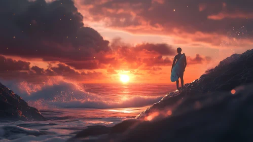 Sunset Serenity: Surfer on the Shore