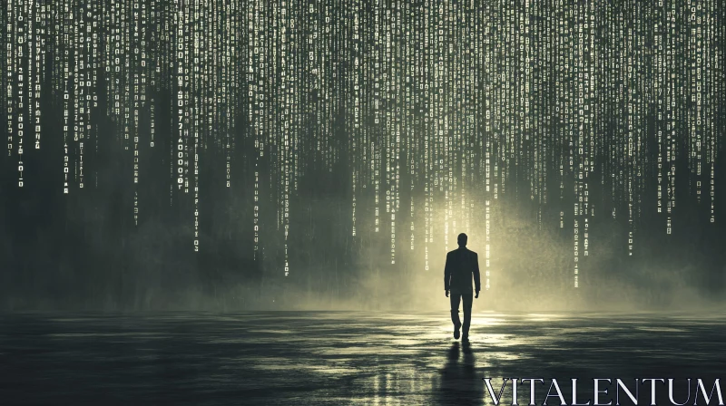 Man Walks into Digital Matrix AI Image