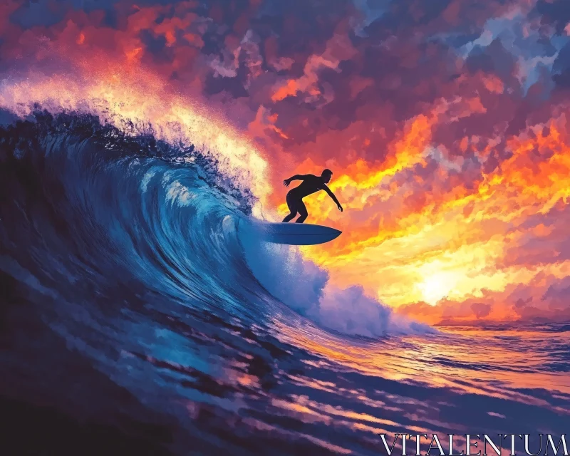 Surfing Adventure during a Stunning Sunset AI Image