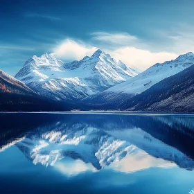 Snowy Mountains Mirrored in Lake