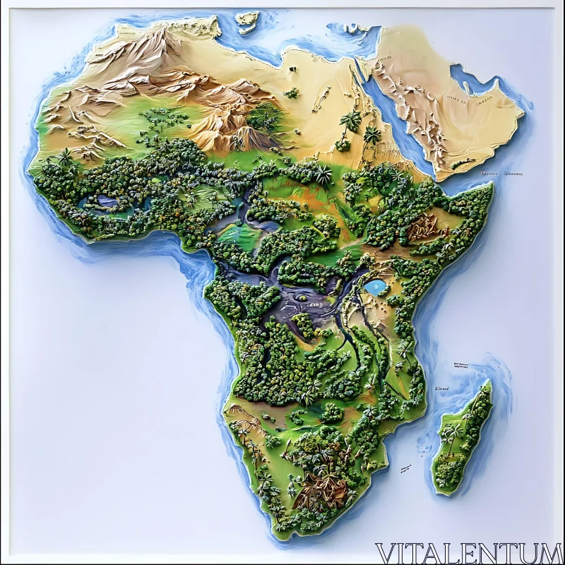 African Continent Topographic Map in 3D AI Image