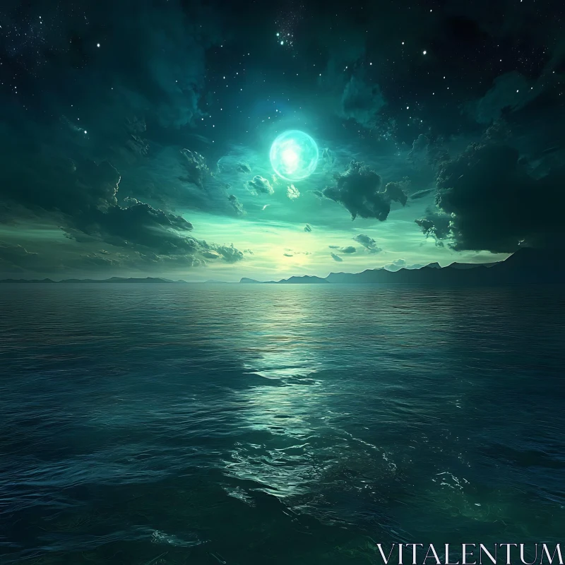 AI ART Moonlit Ocean View at Night