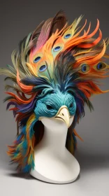 Colorful Feathers Adorned Mannequin Head: Futuristic Op Art