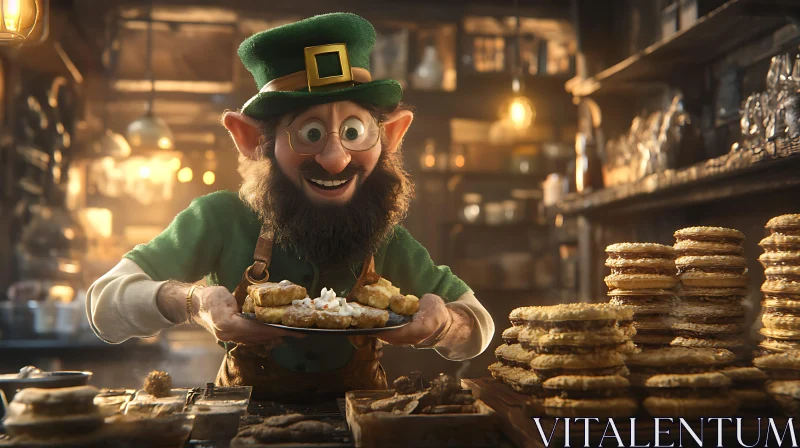 AI ART Vintage Leprechaun with Pastries