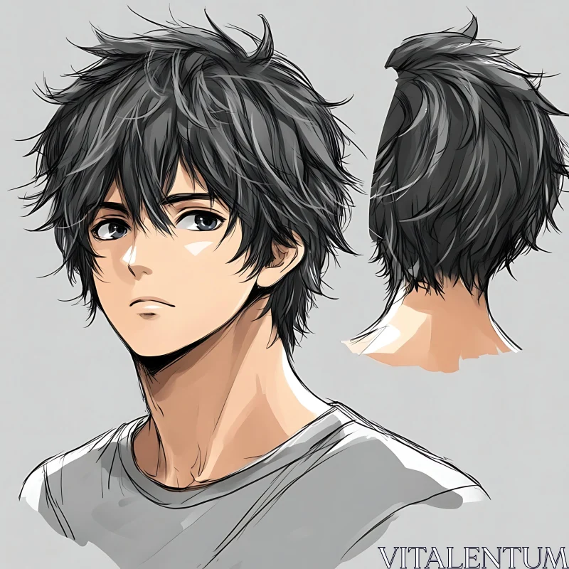 AI ART Anime Boy Portrait with Messy Black Hair