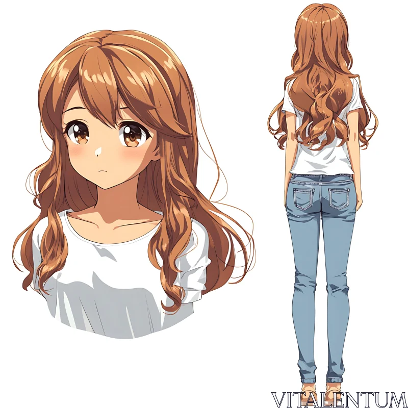 Character Design: Brown-Haired Anime Girl in Casual Outfit AI Image