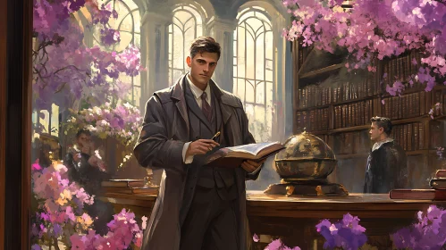 Vintage Portrait of Man Reading