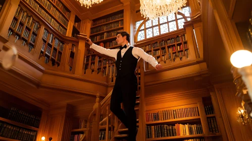 Sophisticated Library Scene with Gentleman