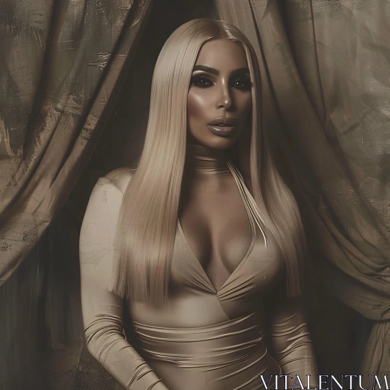 AI ART Kim Kardashian in Silky Dress Portrait