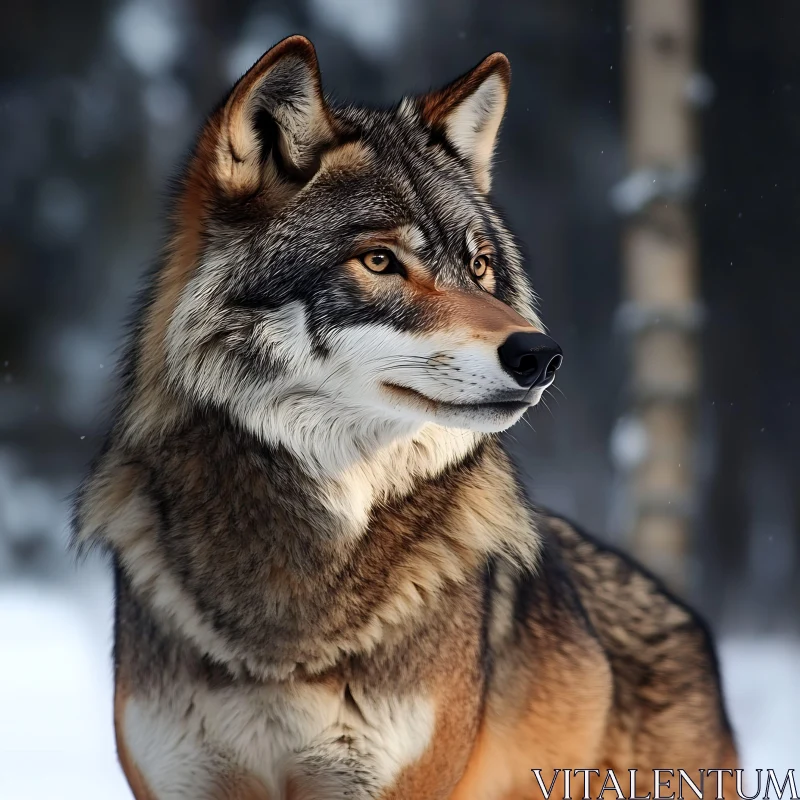 Wild Wolf in Snowy Forest AI Image