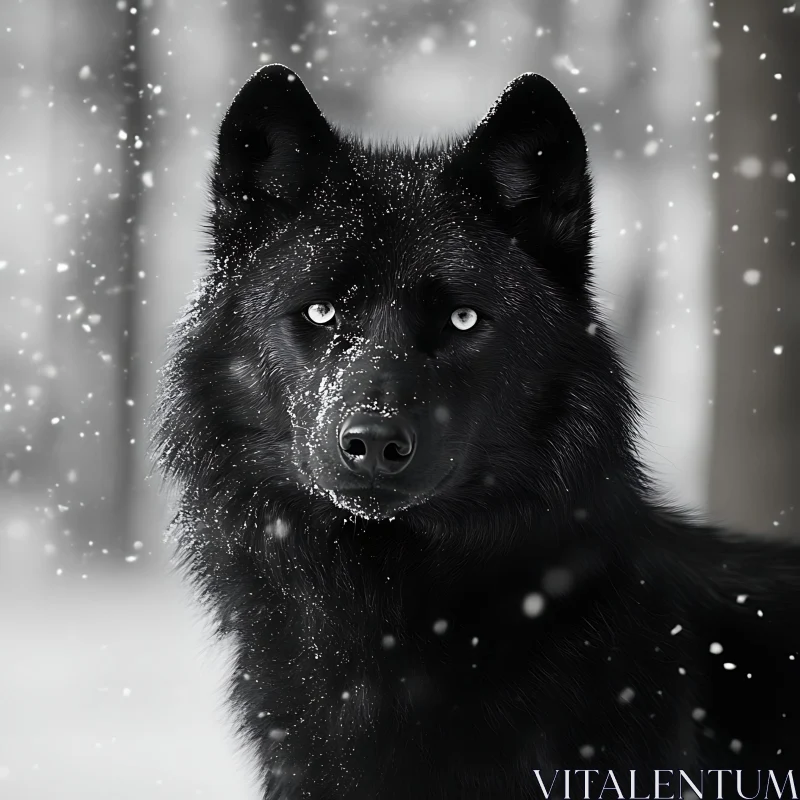 AI ART Winter Wolf Portrait in Falling Snow