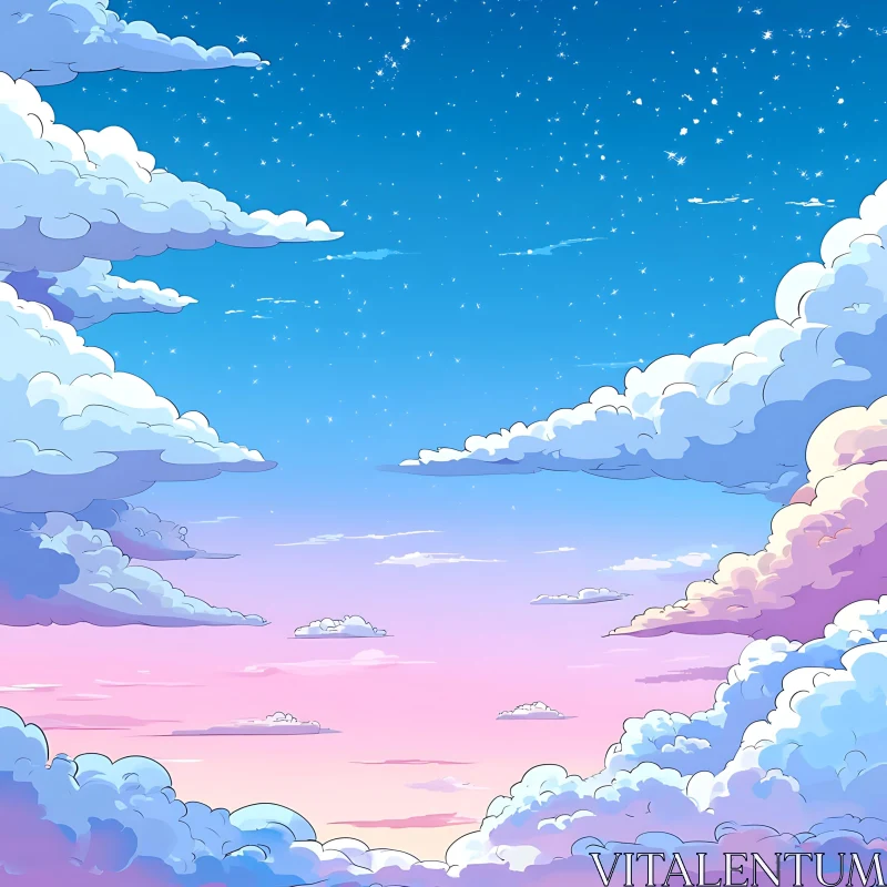 Peaceful Sky with Clouds and Stars AI Image