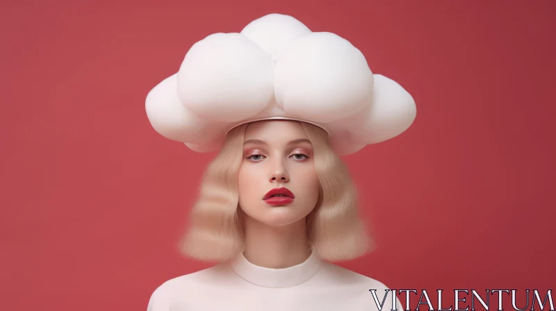 Fashion Portrait: Girl Wearing Oversized Cloud Hat in Modernism-Inspired Style AI Image