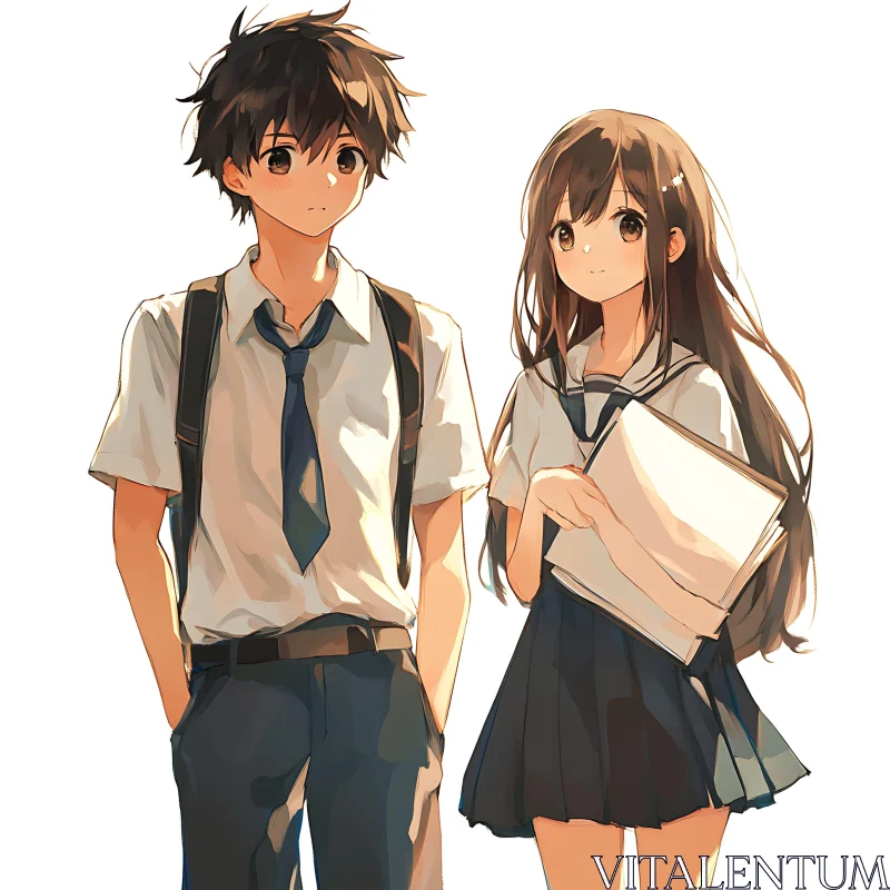 Anime Duo in School Attire AI Image