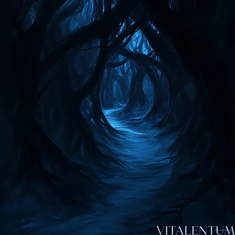 Mysterious Nighttime Forest Trail AI Image