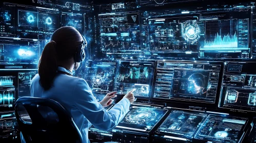 Woman Analyzing Data on Multiple Screens