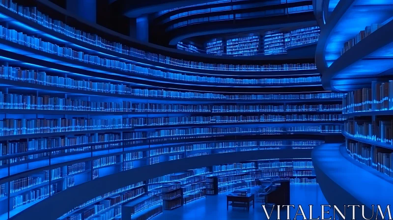 AI ART Blue Lit Library