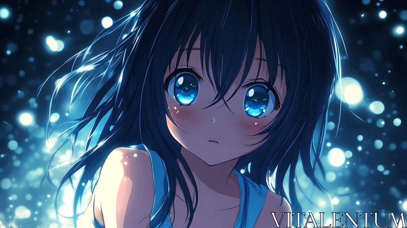 AI ART Starry-Eyed Anime Girl in a Night Glow