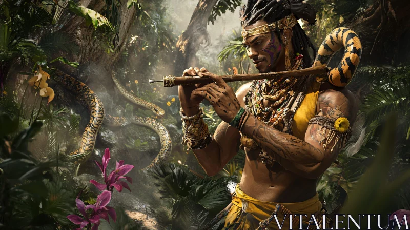 Man and Snakes in the Jungle AI Image