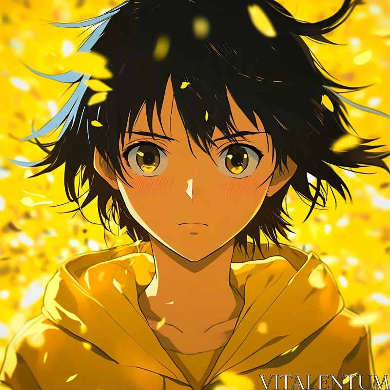 Anime Portrait with Yellow Leaves AI Image