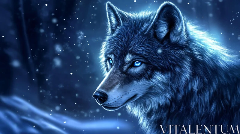 AI ART Mystical Wolf Portrait in Blue Hues