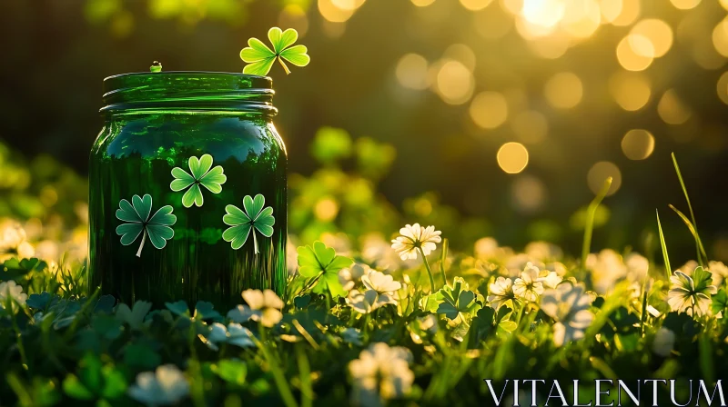 Green Jar with Clovers AI Image