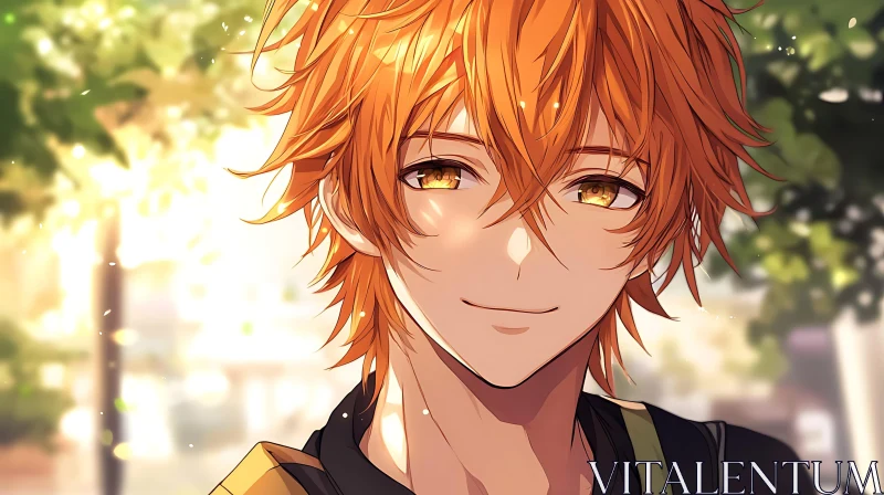 Smiling Anime Character with Orange Hair AI Image