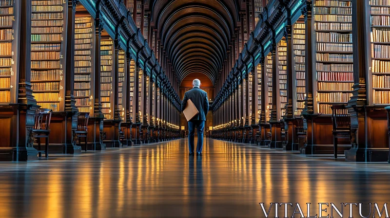 AI ART Library Hallway with Countless Books