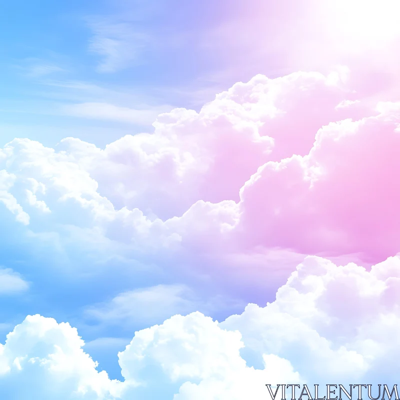 Pastel-Colored Clouds in Sunlit Sky AI Image