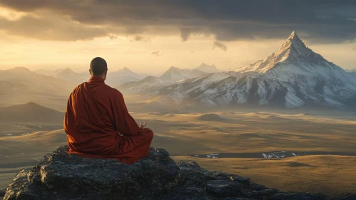 Meditative State: Monk and Mountain Vista