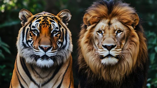 Tiger and Lion Side-by-Side: Wildlife Portrait